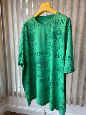 Men's Born Fly Green Graphic Print all over Short-Sleeve Tee 4X 100% cotton